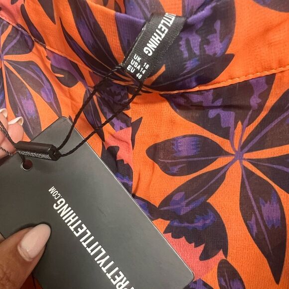 Pretty Little Thing Orange and Purple Floral Cover Up Pants Size 18, NWT, Beach - Picture 4 of 5